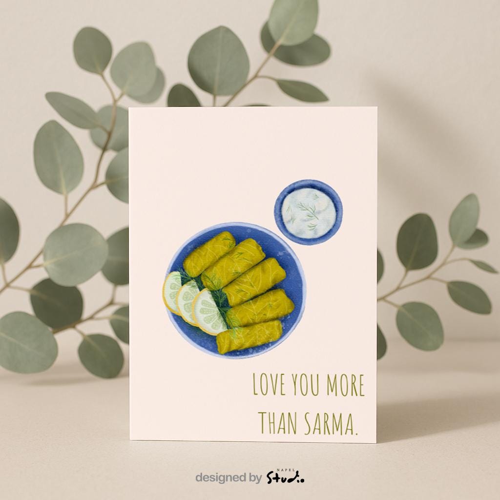 Love You More Than Sarma Grußkarte | Lustige türkische Liebeskarte mit Food Motiv