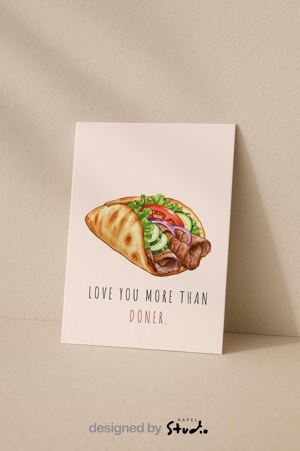 Love You More Than Döner Grußkarte | Lustige türkische Liebeskarte mit Food Motiv