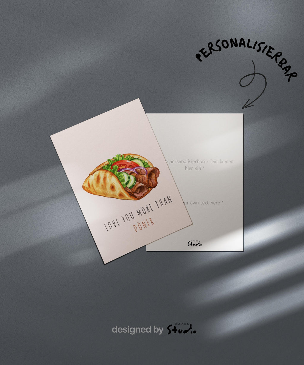 Love You More Than Döner Grußkarte | Lustige türkische Liebeskarte mit Food Motiv
