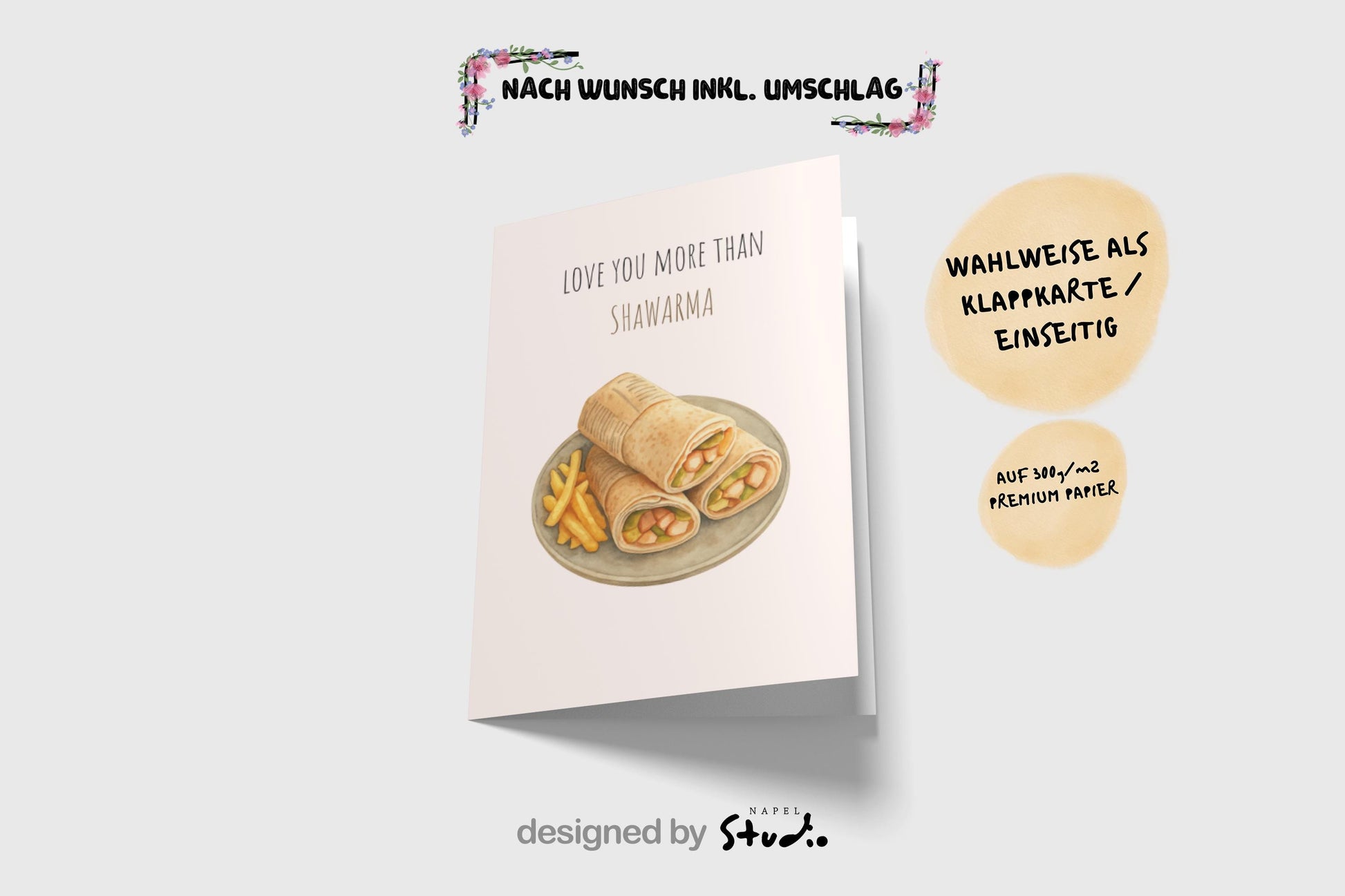 Love You More Than Shawarma Grußkarte | Lustige Food Liebeskarte modern