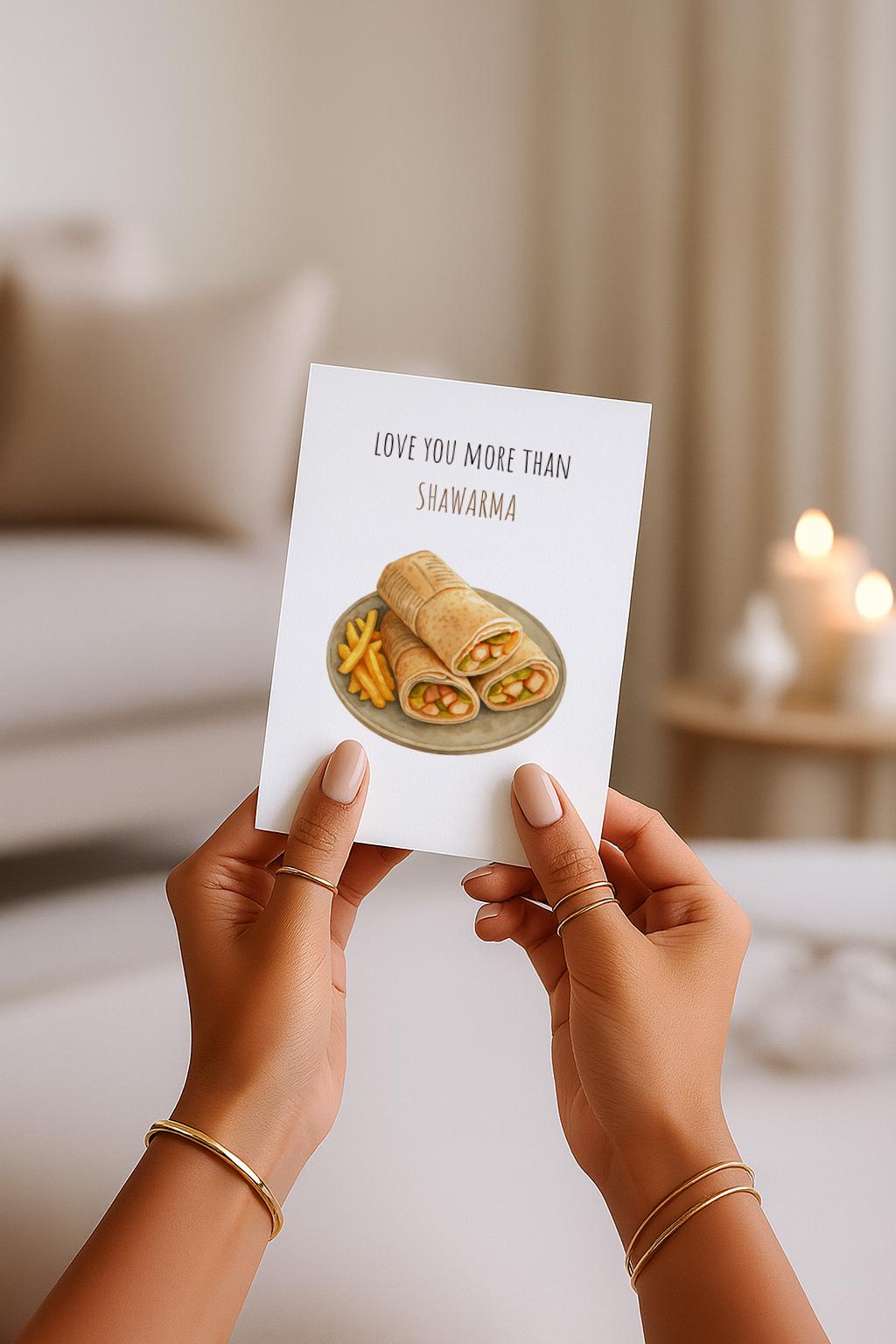 Love You More Than Shawarma Grußkarte | Lustige Food Liebeskarte modern