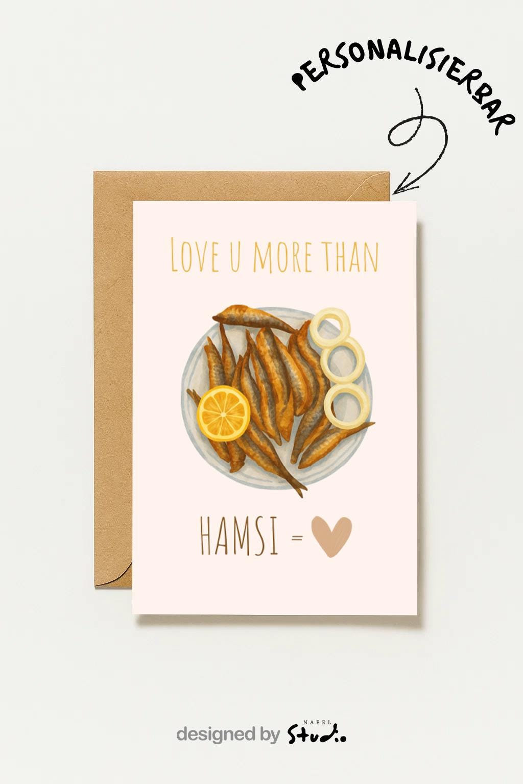 Love You More Than Hamsi Grußkarte | Lustige Karadeniz Liebeskarte mit Food Motiv