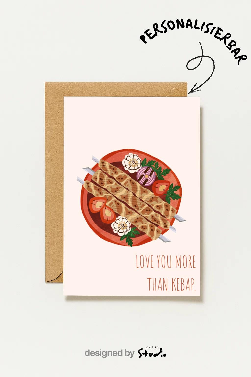 Love You More Than Kebab Grußkarte | Lustige türkische Liebeskarte mit Food Motiv