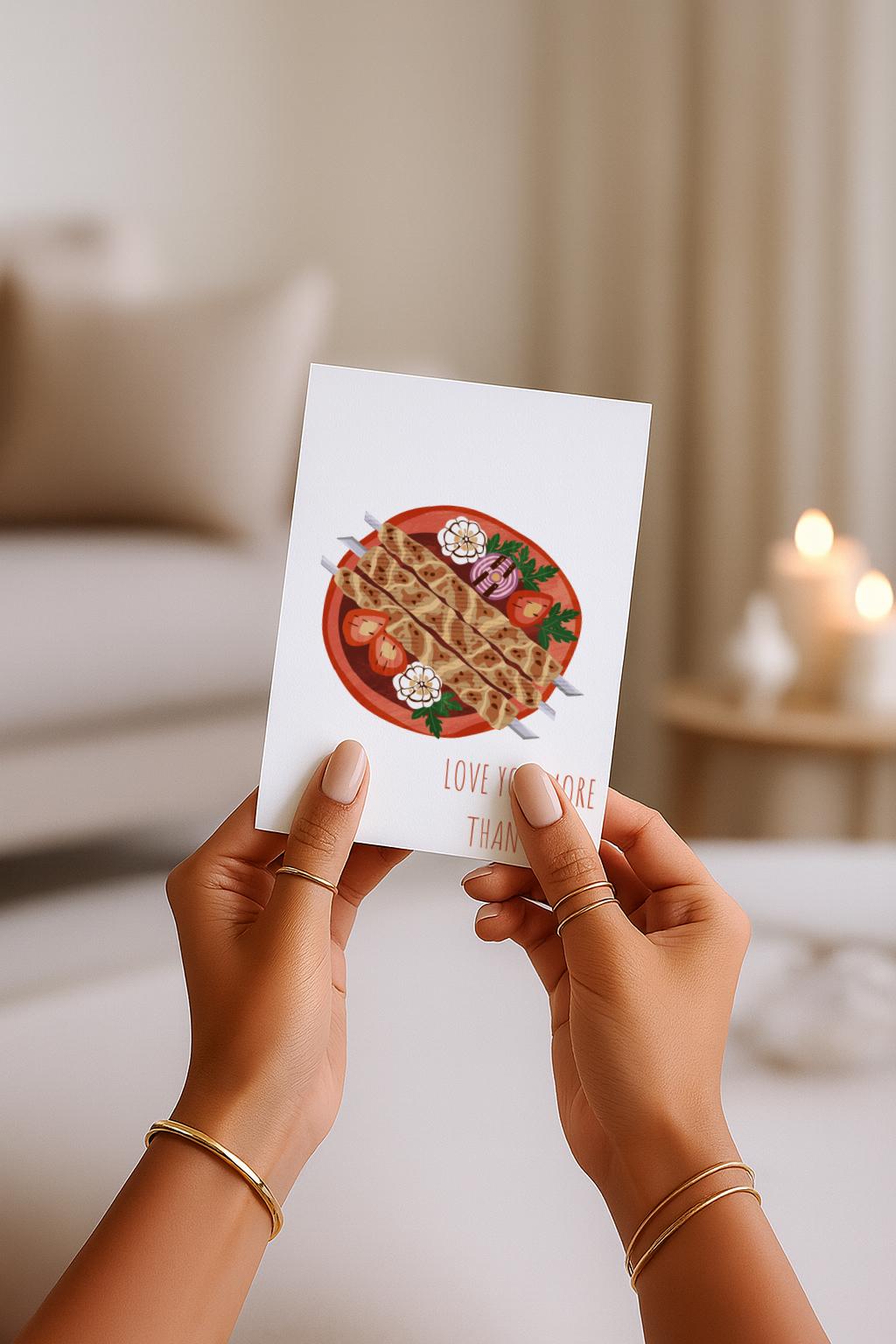 Love You More Than Kebab Grußkarte | Lustige türkische Liebeskarte mit Food Motiv