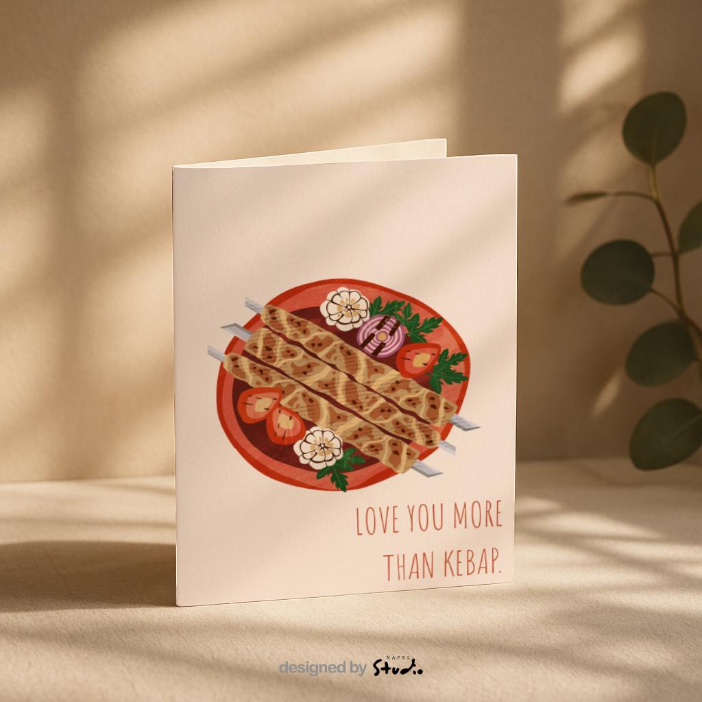 Love You More Than Kebab Grußkarte | Lustige türkische Liebeskarte mit Food Motiv