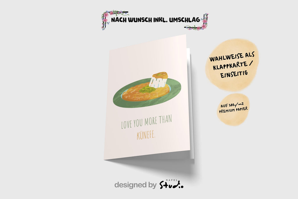 Love You More Than Künefe Grußkarte | Lustige türkische Dessert Liebeskarte