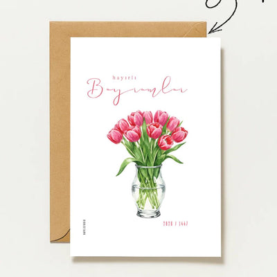 Hayirli Bayramlar Karte | Minimalistische Eid Grußkarte mit Tulpen Illustration