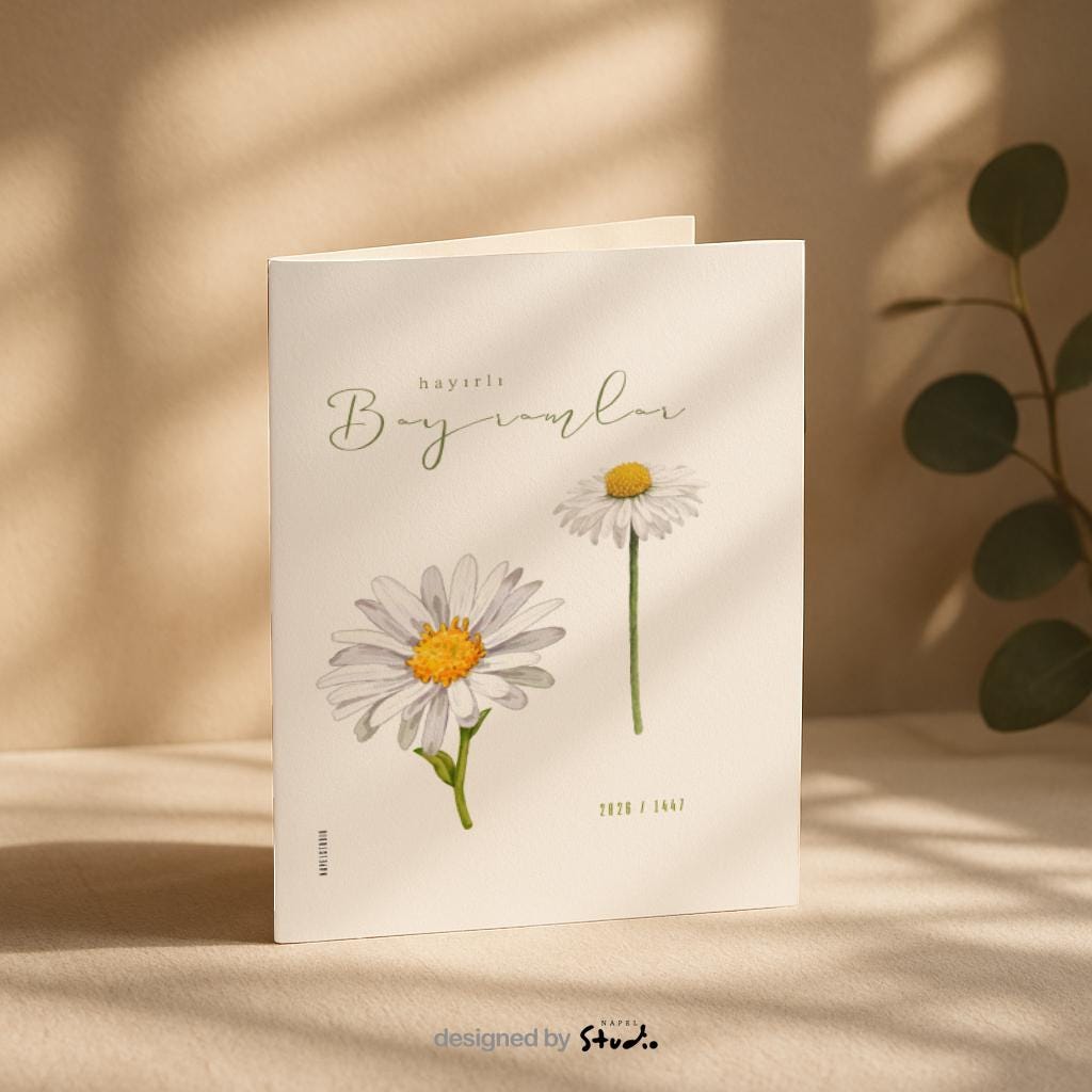 Hayirli Bayramlar Karte | Minimalistische Eid Grußkarte mit Gänseblumen Illustration