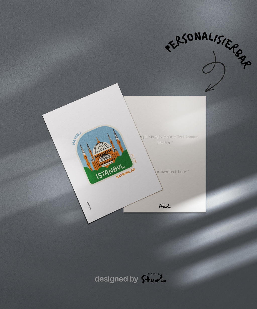 Hayirli Bayramlar Karte | Minimalistische Eid Grußkarte mit Moschee in Istanbul Illustration