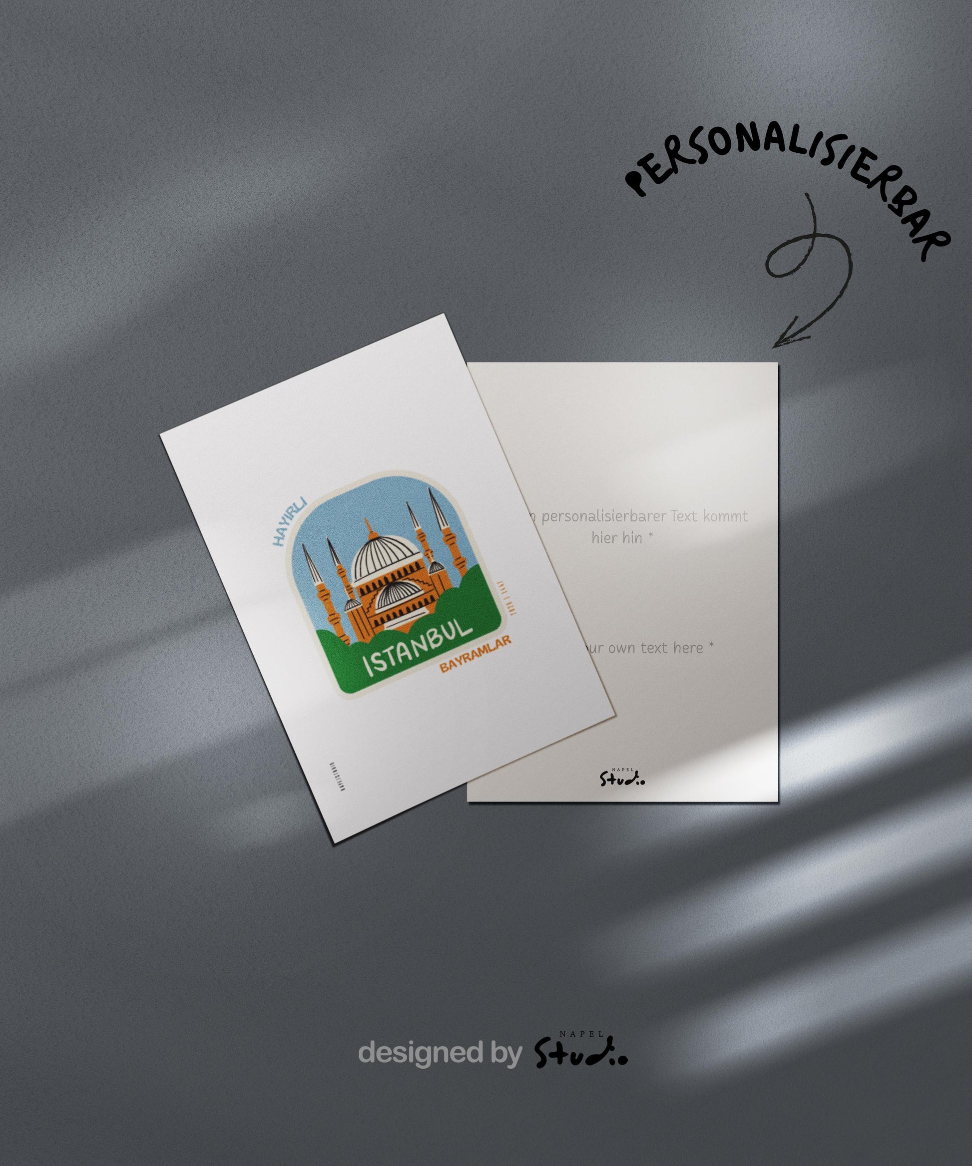 Hayirli Bayramlar Karte | Minimalistische Eid Grußkarte mit Moschee in Istanbul Illustration