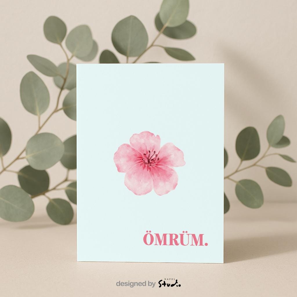 Ömrüm Grußkarte mit Blume | Romantische türkische Liebeskarte minimalistisch