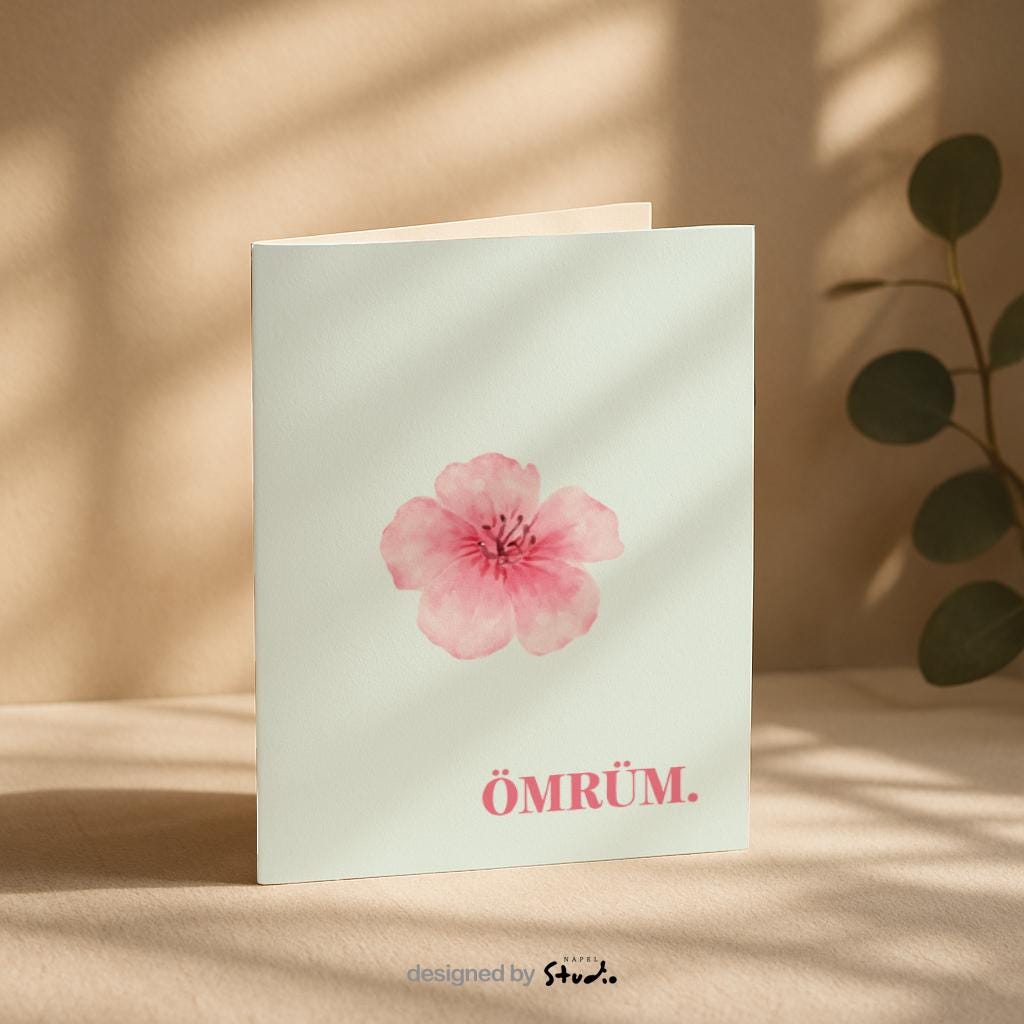 Ömrüm Grußkarte mit Blume | Romantische türkische Liebeskarte minimalistisch