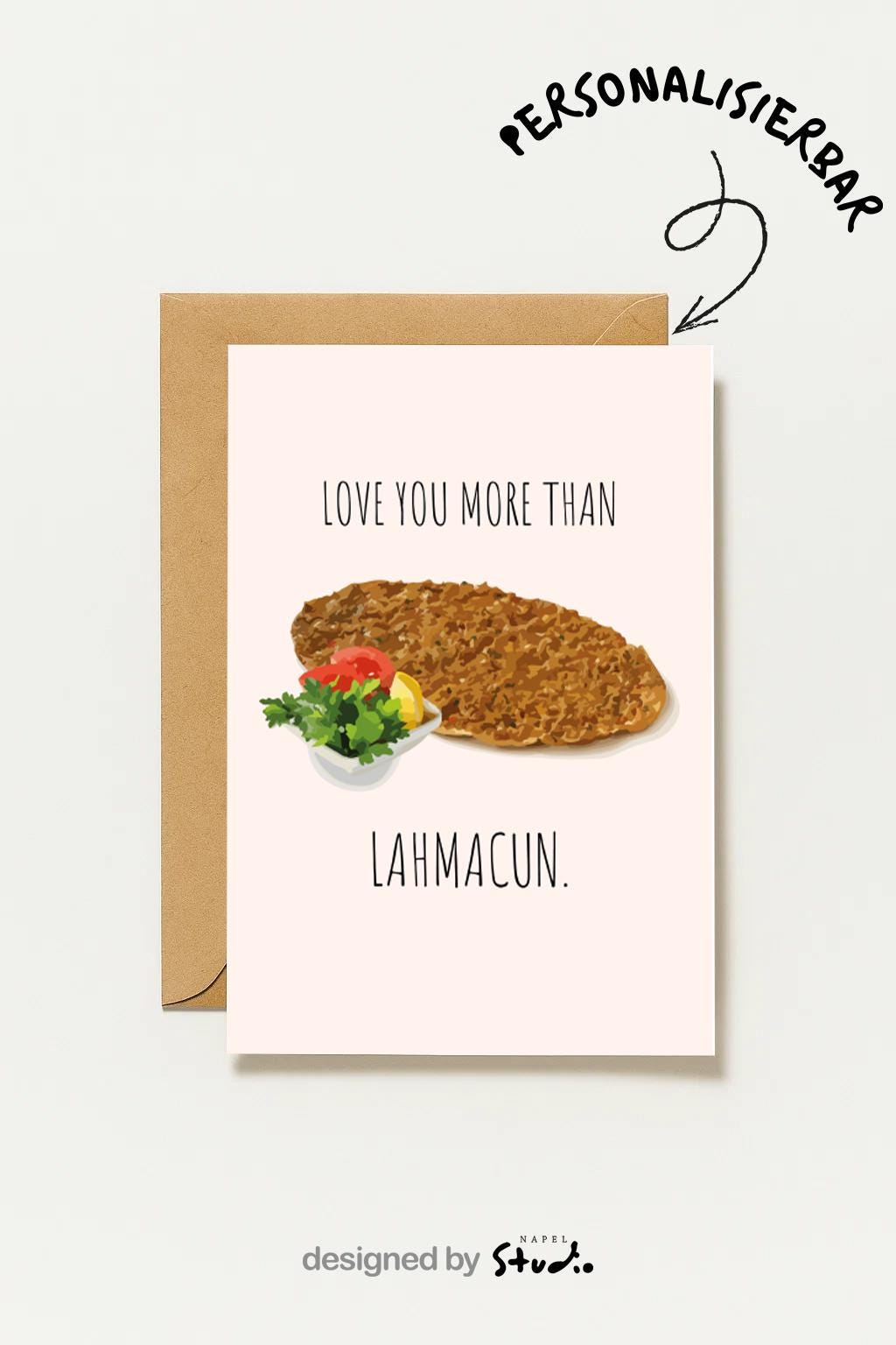 Love you more than Lahmacun Grußkarte | Lustige türkische Liebeskarte mit Food Motiv