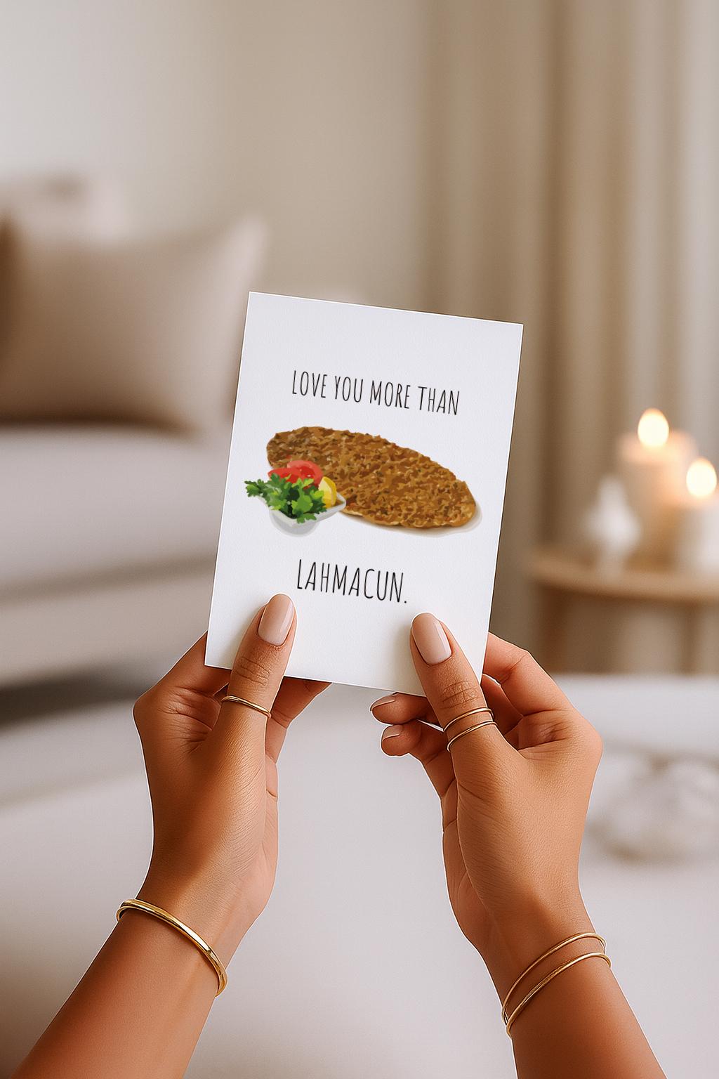 Love you more than Lahmacun Grußkarte | Lustige türkische Liebeskarte mit Food Motiv