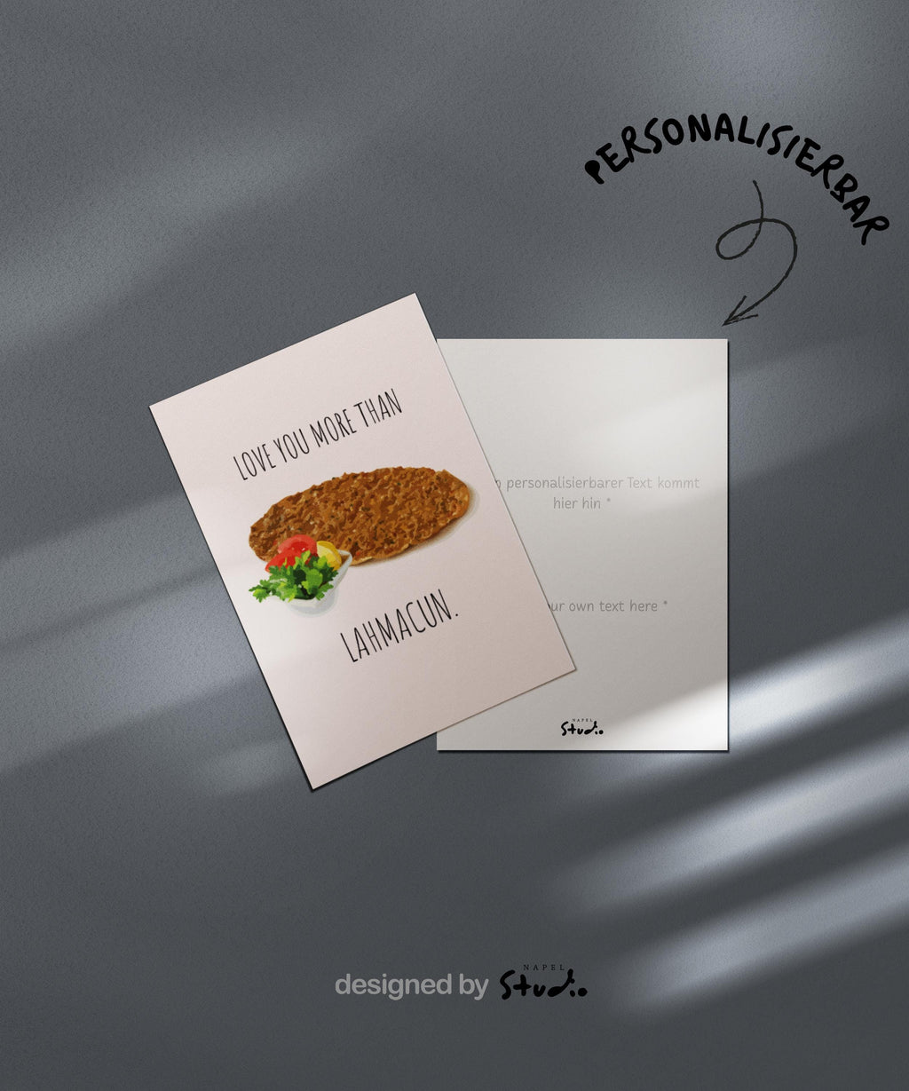 Love you more than Lahmacun Grußkarte | Lustige türkische Liebeskarte mit Food Motiv