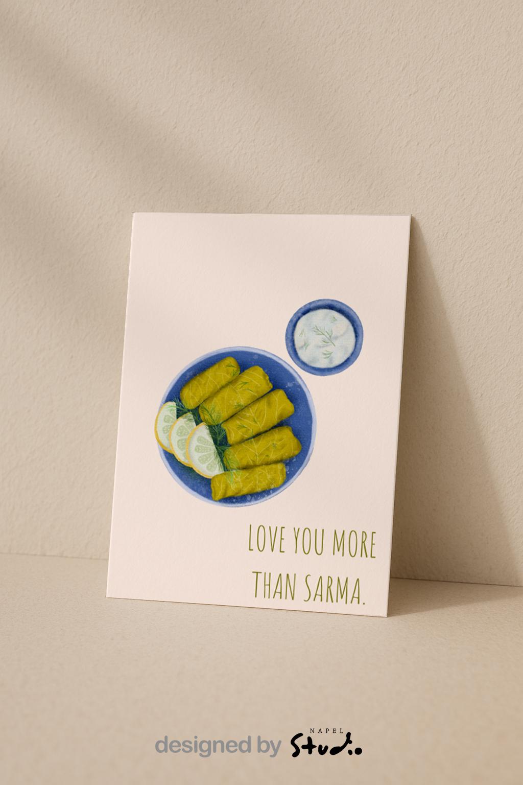 Love You More Than Sarma Grußkarte | Lustige türkische Liebeskarte mit Food Motiv