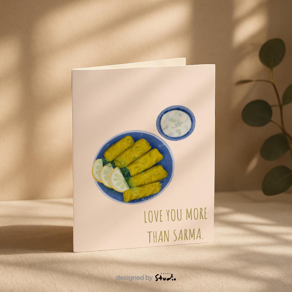 Love You More Than Sarma Grußkarte | Lustige türkische Liebeskarte mit Food Motiv