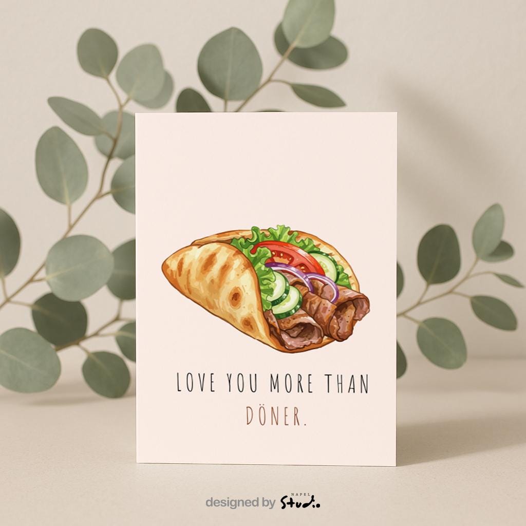 Love You More Than Döner Grußkarte | Lustige türkische Liebeskarte mit Food Motiv
