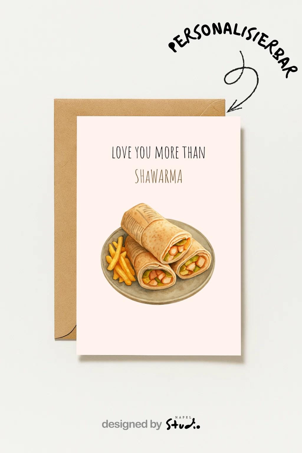 Love You More Than Shawarma Grußkarte | Lustige Food Liebeskarte modern