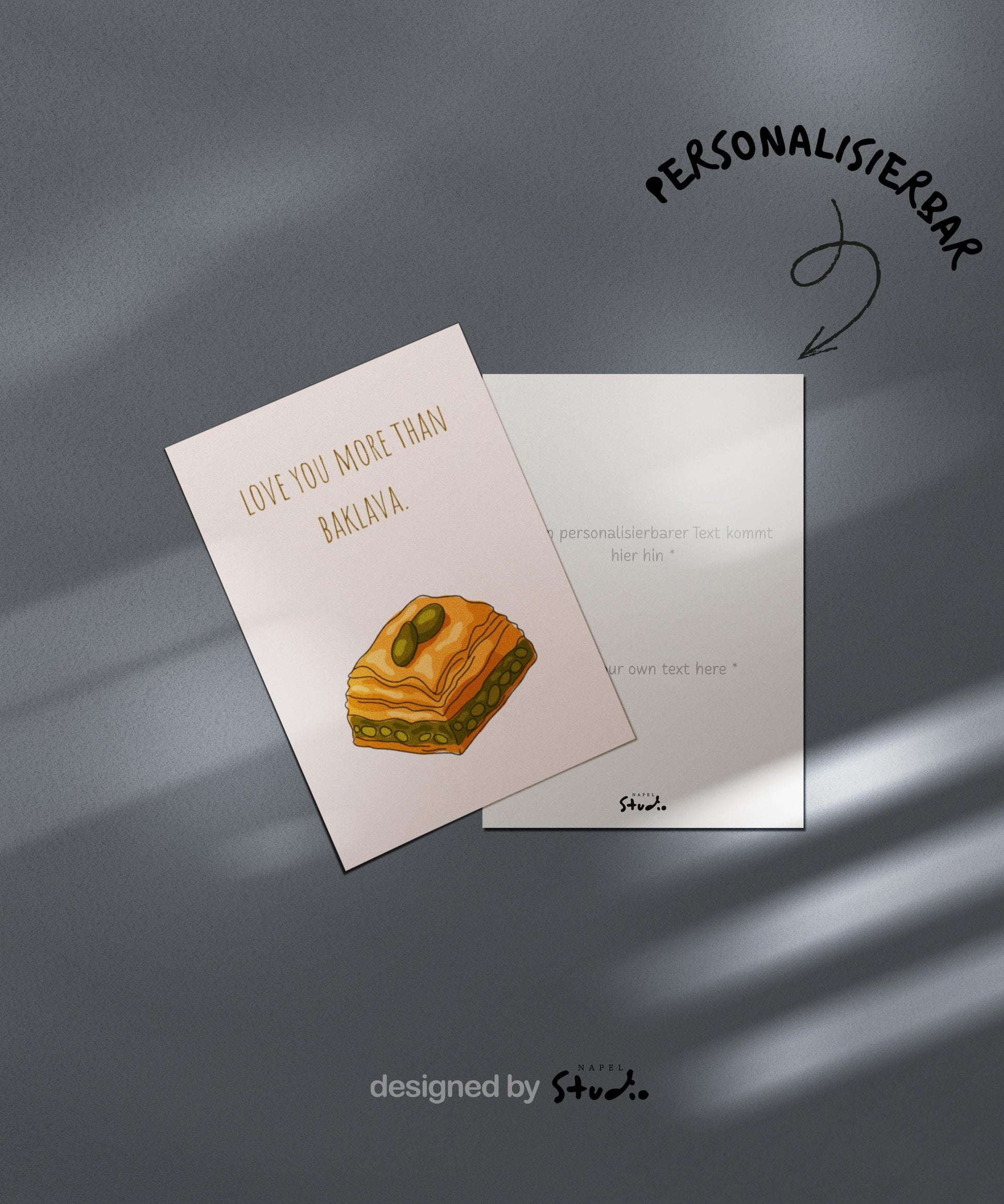 Love You More Than Baklava Grußkarte | Lustige türkische Liebeskarte mit Food Motiv