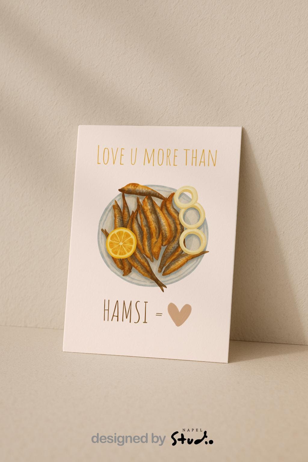 Love You More Than Hamsi Grußkarte | Lustige Karadeniz Liebeskarte mit Food Motiv