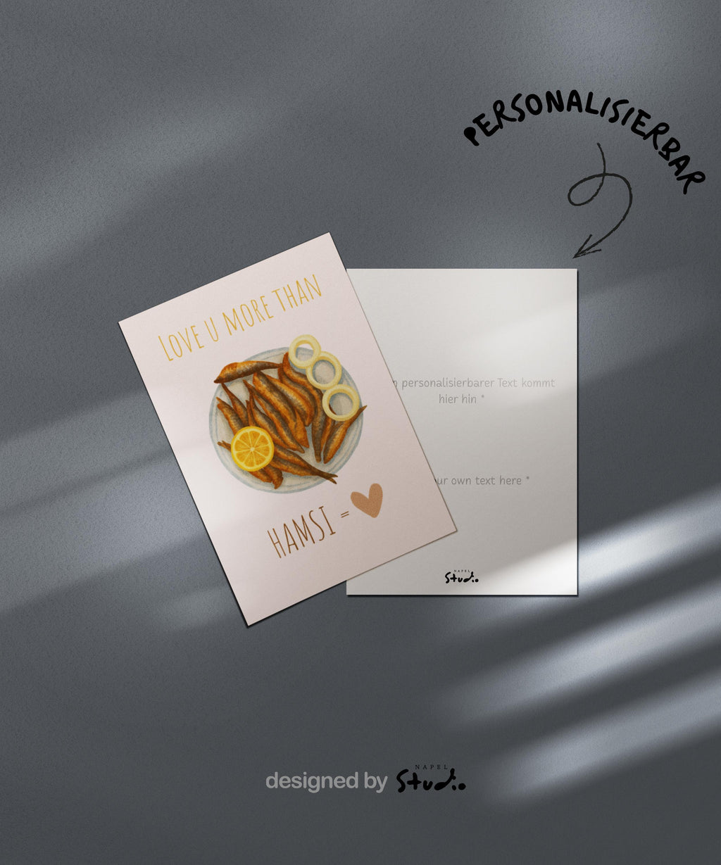 Love You More Than Hamsi Grußkarte | Lustige Karadeniz Liebeskarte mit Food Motiv
