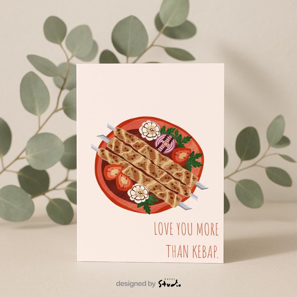 Love You More Than Kebab Grußkarte | Lustige türkische Liebeskarte mit Food Motiv