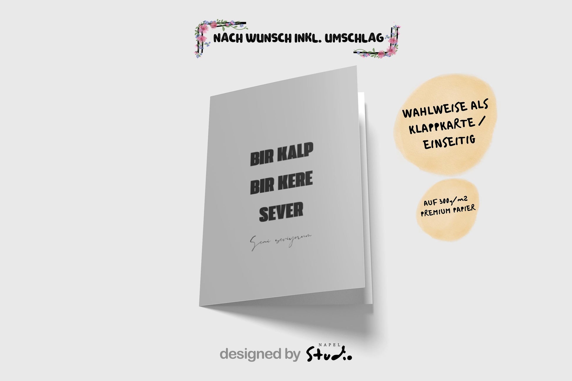 Bir Kalp Bir Kere Sever Grußkarte | Romantische türkische Liebeskarte minimalistisch