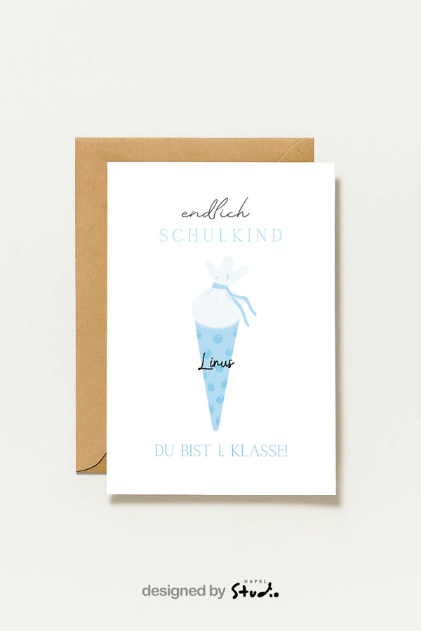 Endlich Schulkind Einschulungskarte Personalisierbar