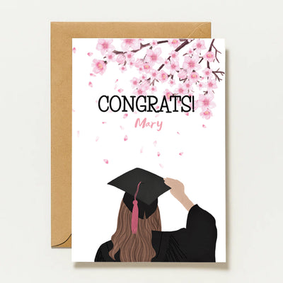 Carte de félicitations personnalisée | Motif fleurs de cerisier