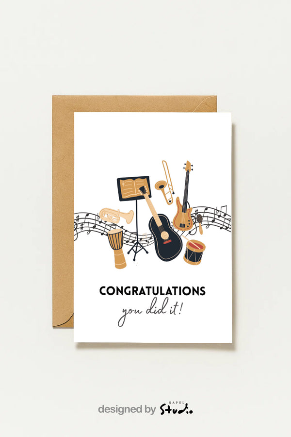 Musik Glückwunschkarte Congratulations Mit Instrumenten Musiker Geschenk Abschluss, Prüfung, Erfolg, Konzert