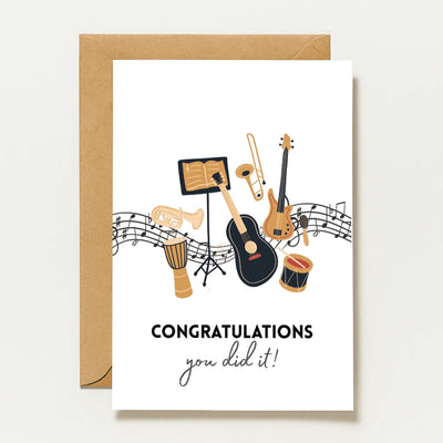 Musik Glückwunschkarte Congratulations Mit Instrumenten Musiker Geschenk Abschluss, Prüfung, Erfolg, Konzert