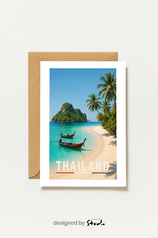 Grußkarte Thailand | A6 Reisekarte | Urlaubskarte mit Strand & Booten | Tropische Sommerkarte | Geschenkidee für Reiseliebhaber | Inselmotiv