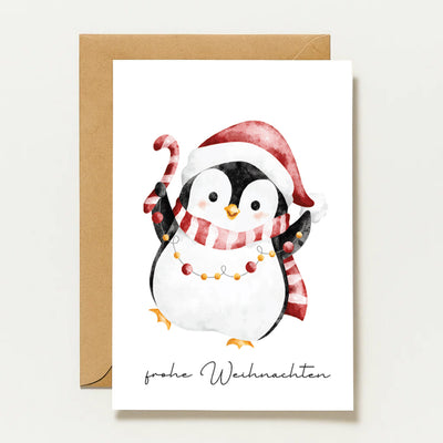 Carte de Noël Pingouin | Carte de Noël mignonne