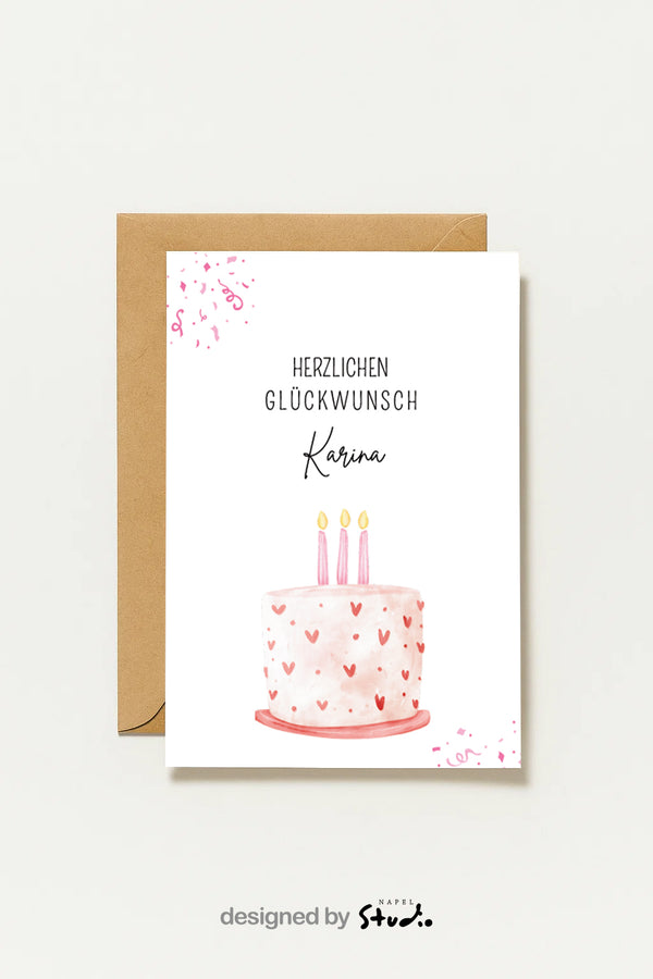 Personalisierte Geburtstagskarte Rosa Torte Aquarell