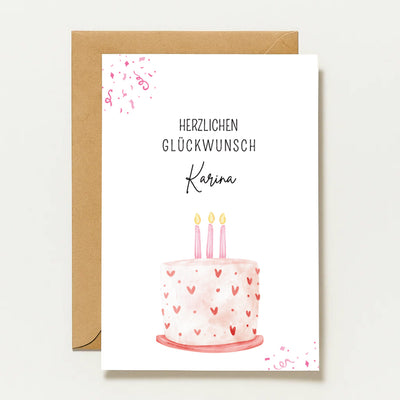 Carte d'anniversaire personnalisée | Aquarelle de gâteau rose
