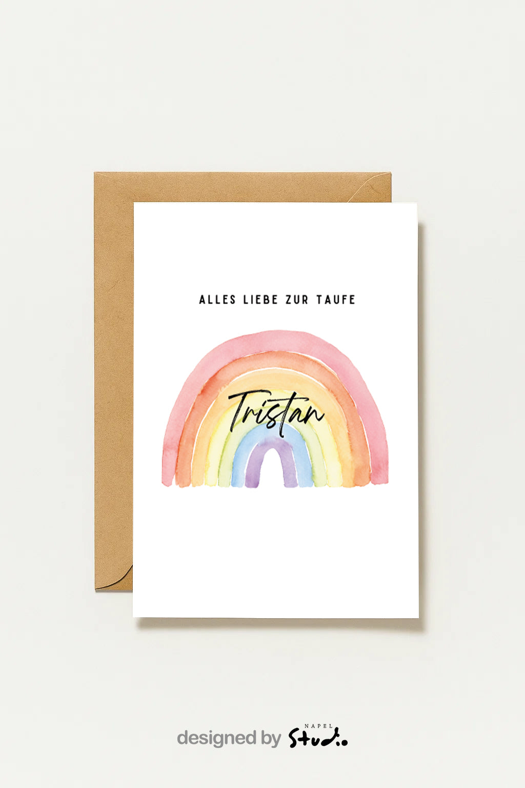 Carte de baptême personnalisée avec arc-en-ciel | Nom et texte personnalisé | Cadeau de baptême