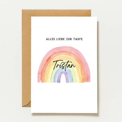 Carte de baptême personnalisée avec arc-en-ciel | Nom et texte personnalisé | Cadeau de baptême