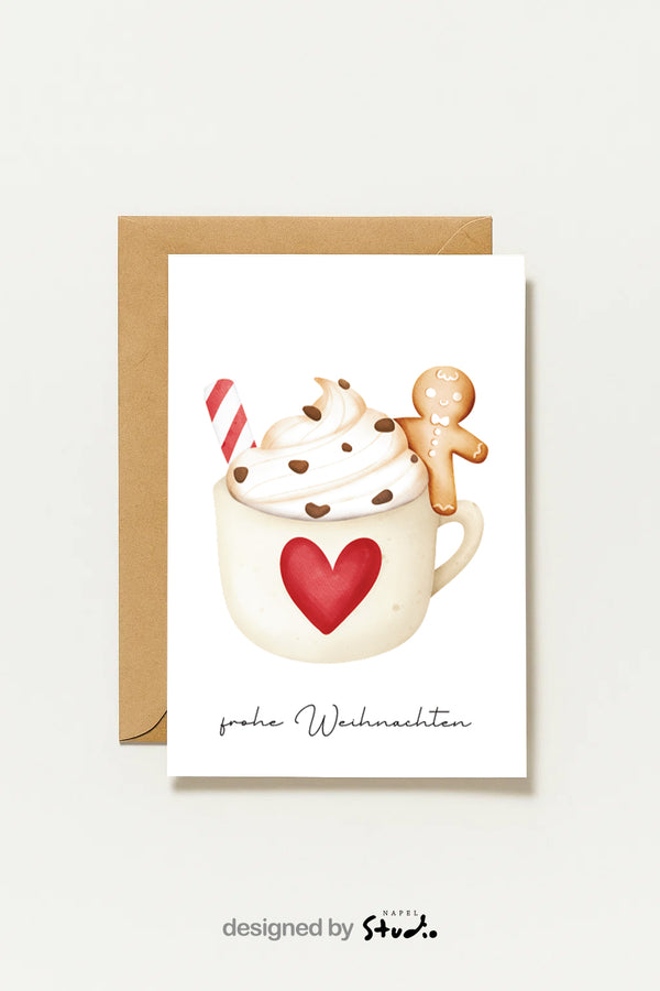 Weihnachtskarte Lebkuchenmann Und Kakao Frohe Weihnachten