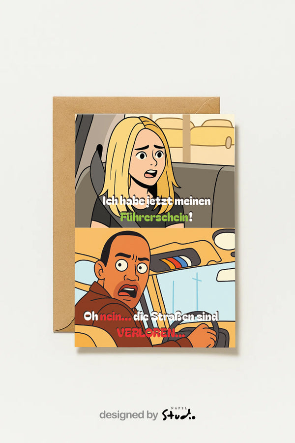 Humorvolle Glückwunschkarte Führerschein