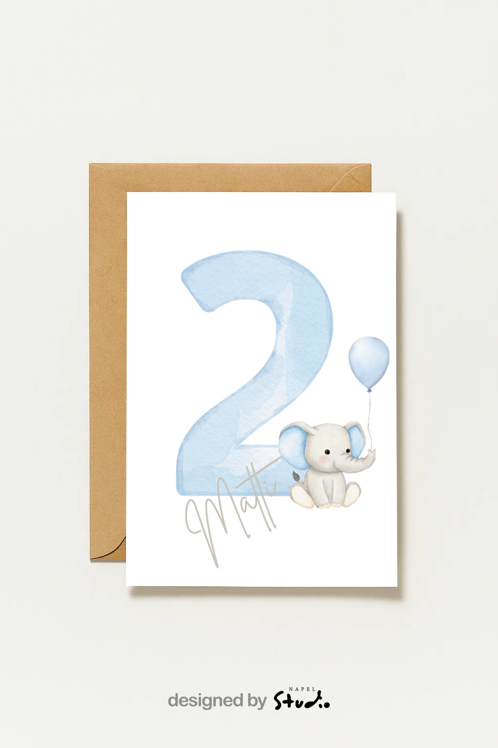 Geburtstagskarte Junge | Personalisiert mit Name | Elefant mit Ballon | Kinderkarte zum ersten Geburtstag Baby Boy