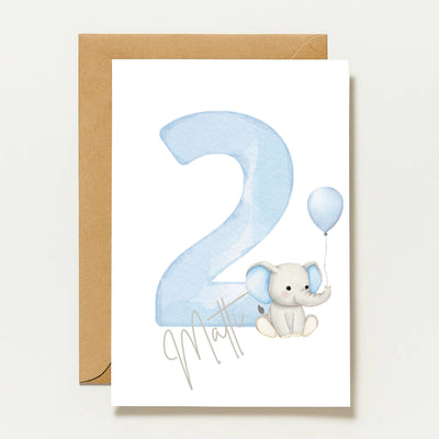 Carte d'anniversaire pour garçon | Personnalisée avec le prénom | Éléphant avec ballon | Carte pour le premier anniversaire d'un petit garçon
