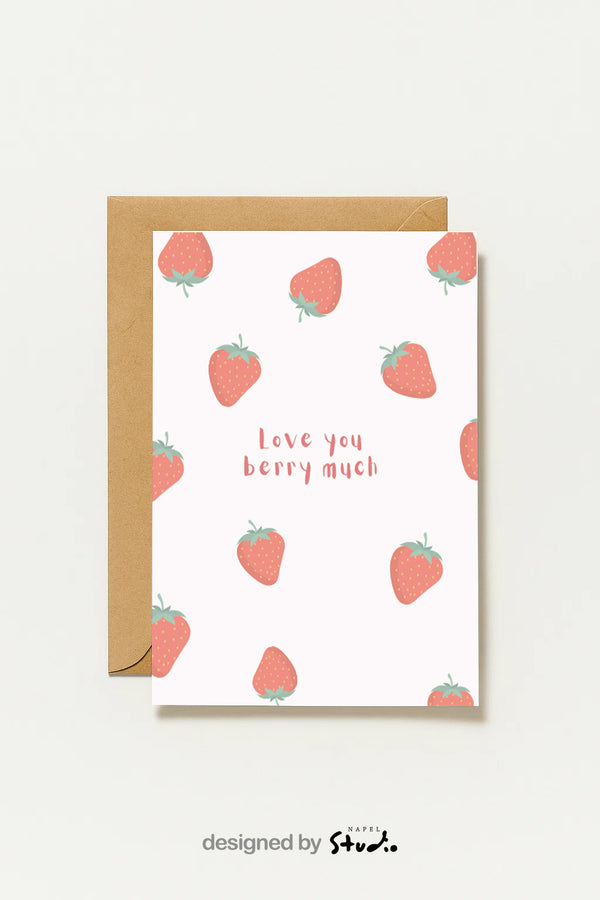 Je t'aime beaucoup | Carte de vœux avec des fraises