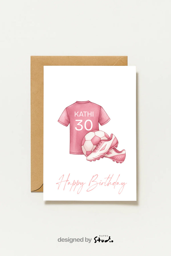 Carte d'anniversaire personnalisée sur le thème du football | Carte maillot avec nom et numéro