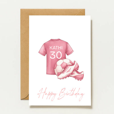 Carte d'anniversaire personnalisée sur le thème du football | Carte maillot avec nom et numéro