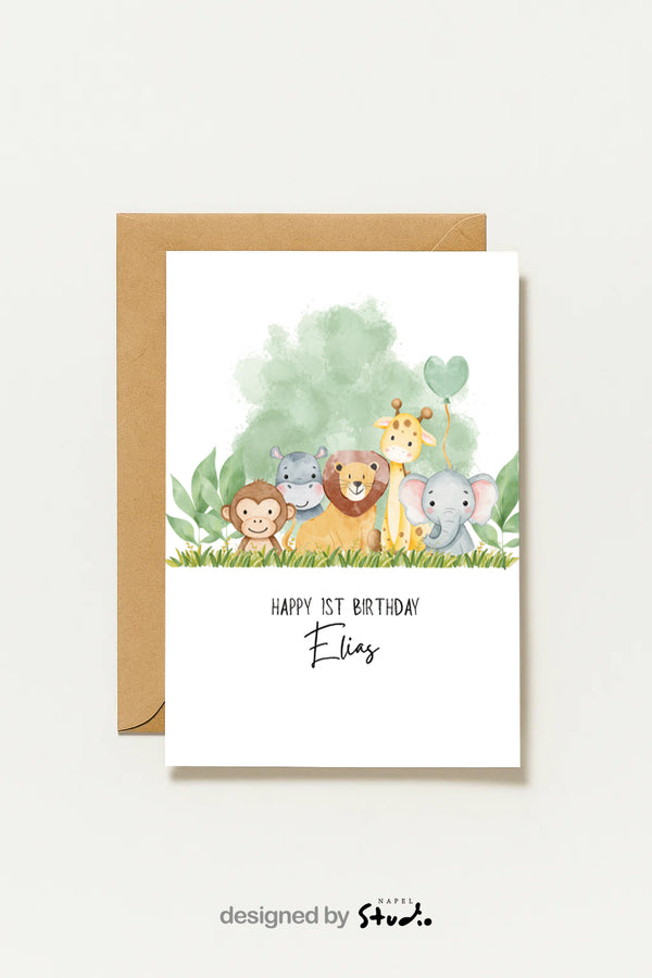 Carte d'anniversaire personnalisée | Animaux de la jungle