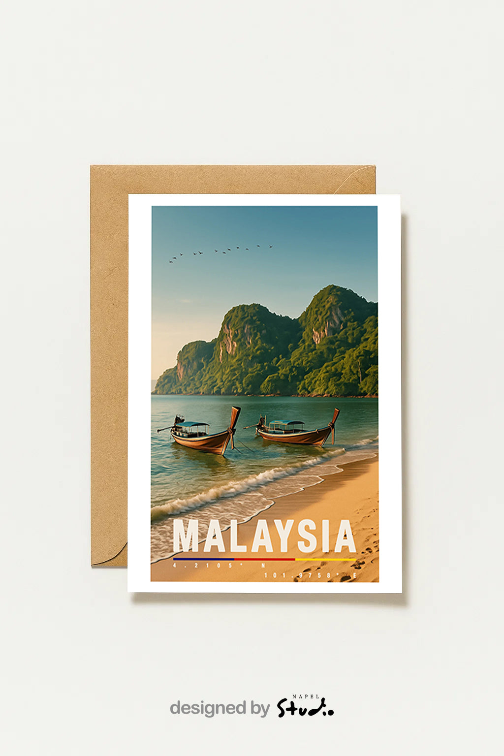 Grußkarte Malaysia | A6 Reisekarte | Urlaubskarte mit Strand & Booten