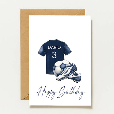 Carte d'anniversaire personnalisée sur le thème du football | Carte maillot avec nom et numéro