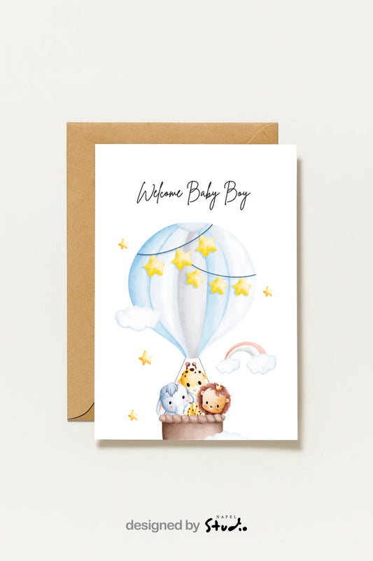 Welcome Baby Boy Karte | Grußkarte zur Geburt