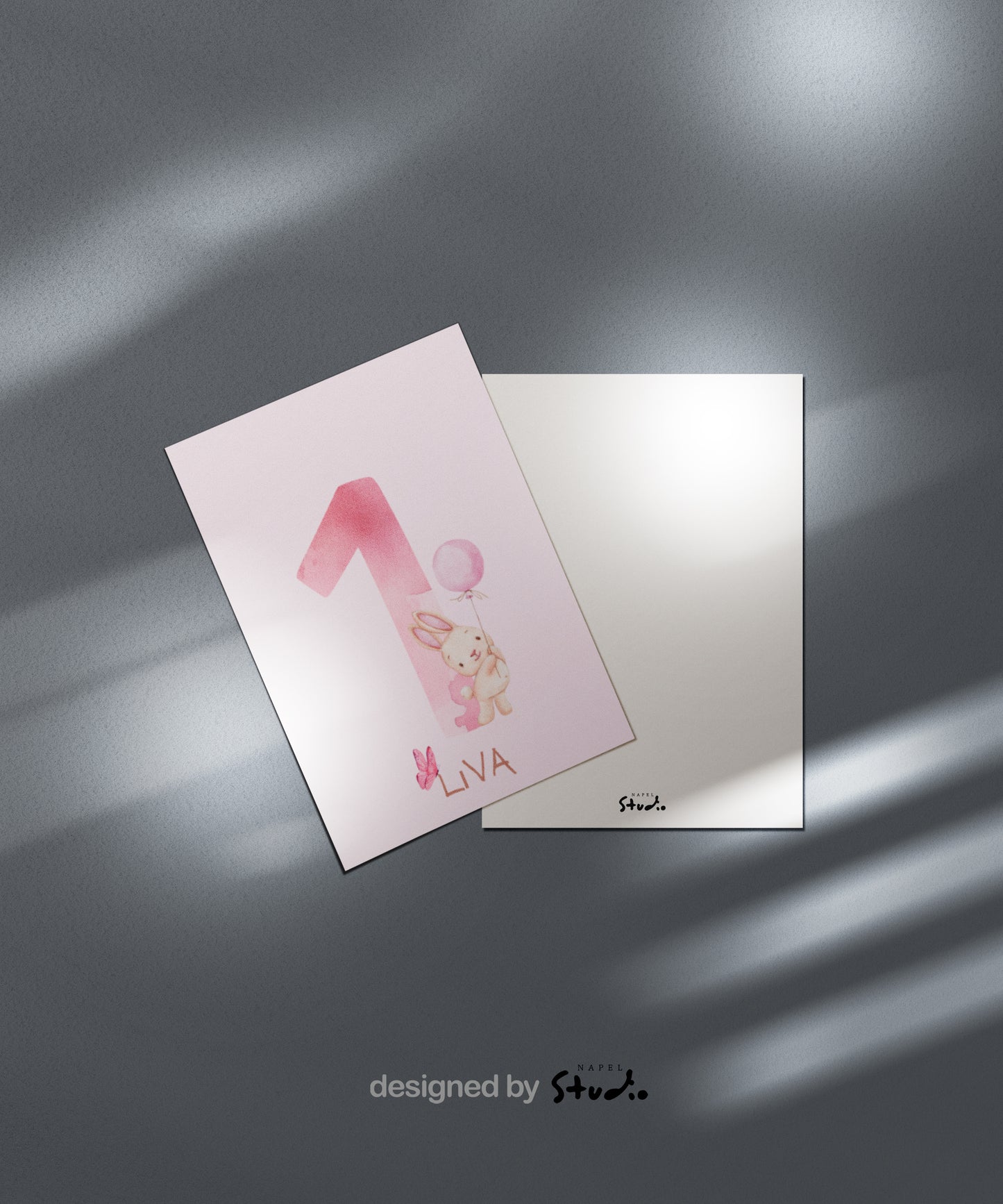 Personalisierte Geburtstagskarte 1. Geburtstag | Rosa Häschen und Ballon